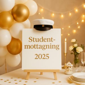 Guldballonger och konfetti vid en studentfest