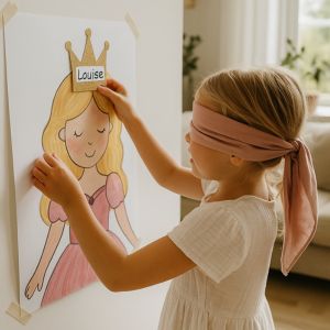 Lekar, Prinsesskrona, tårta och ballonger på ett glittrande prinsesskalas