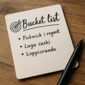 Ett kort med handskriven lista över gemensamma aktiviteter.