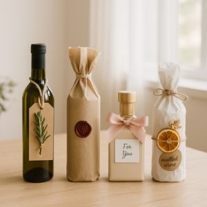 Minimalistisk flaska i kraftpapper â börjar vikas i botten