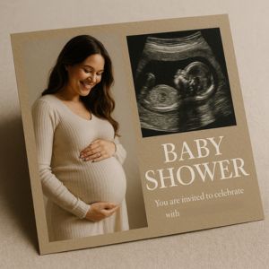 babyshower inbjudan med familjefoton
