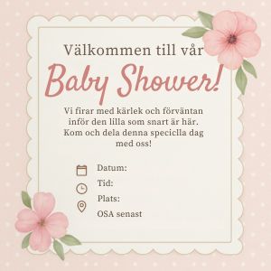 babyshower inbjudningskort i rosa