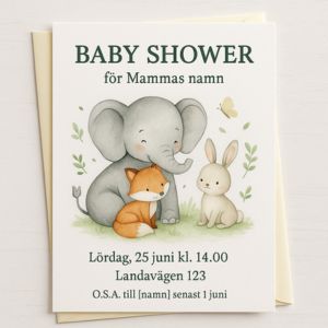 babyshower inbjudningskort med djur