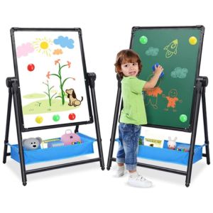Barnstaffli i trä med griffeltavla och whiteboard, en utmärkt present för att stimulera barnets fantasi och motorik.