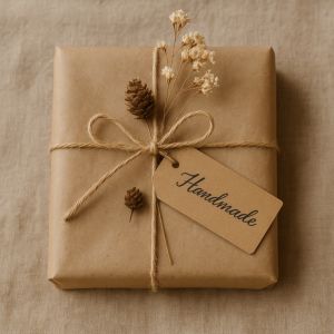Kreativa presentinslagningar med naturmaterial, perfekta för julklappar.