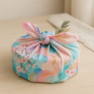 Furoshiki-tyg som används för att slå in en present.