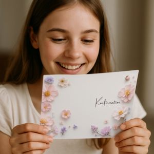 Ett konfirmationskort som symboliserar minne av konfirmationen.